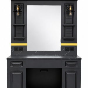Barber Unit Mirror Station Black With Golden