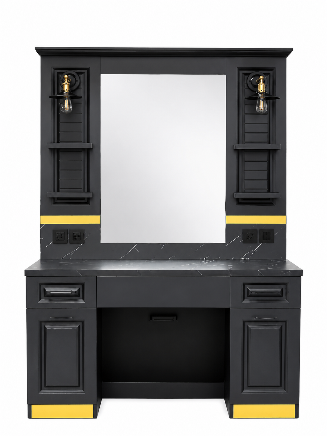 637EF746-C757-4165-B86E-25C0E27DC10B Barber Unit Mirror Station Black With Golden