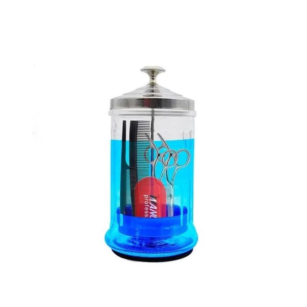 The sterilization container is a clear glass jar with transparency