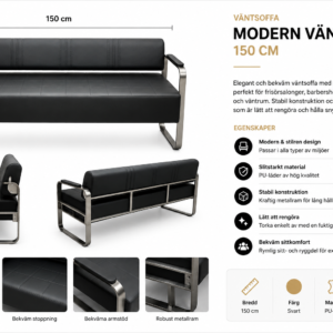 Väntsoffa 150 cm – Svart